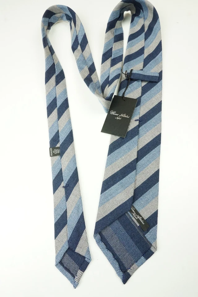 Corbata de lana a rayas tejida gris azul cielo azul marino Cesare Attolini TOTALMENTE NUEVA Foto 4 de 4