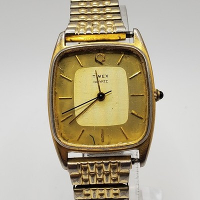 Vintage Timex Q Quartz Mens Watch 10k GF Band For Parts Or Repair