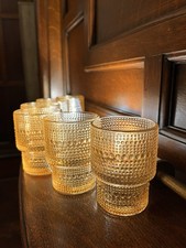 X6 Amber Glass Tumblers Textured Bubble Hobnail Drinking Glasses Vintage Retro