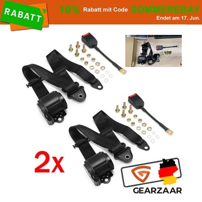 2x 3 Punkt Automatikgurt Sicherheitsgurt Gurtpeitsche 3730mm Schwarz E Prüfung