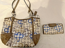 Cute Coach Purse and Matching Wallet - Tan  Blue Shoulder Bag Perfect Condition
