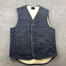 Vintage Roebucks Vest Mens Medium Tall Blue Denim Sherpa Lined Made USA 70s