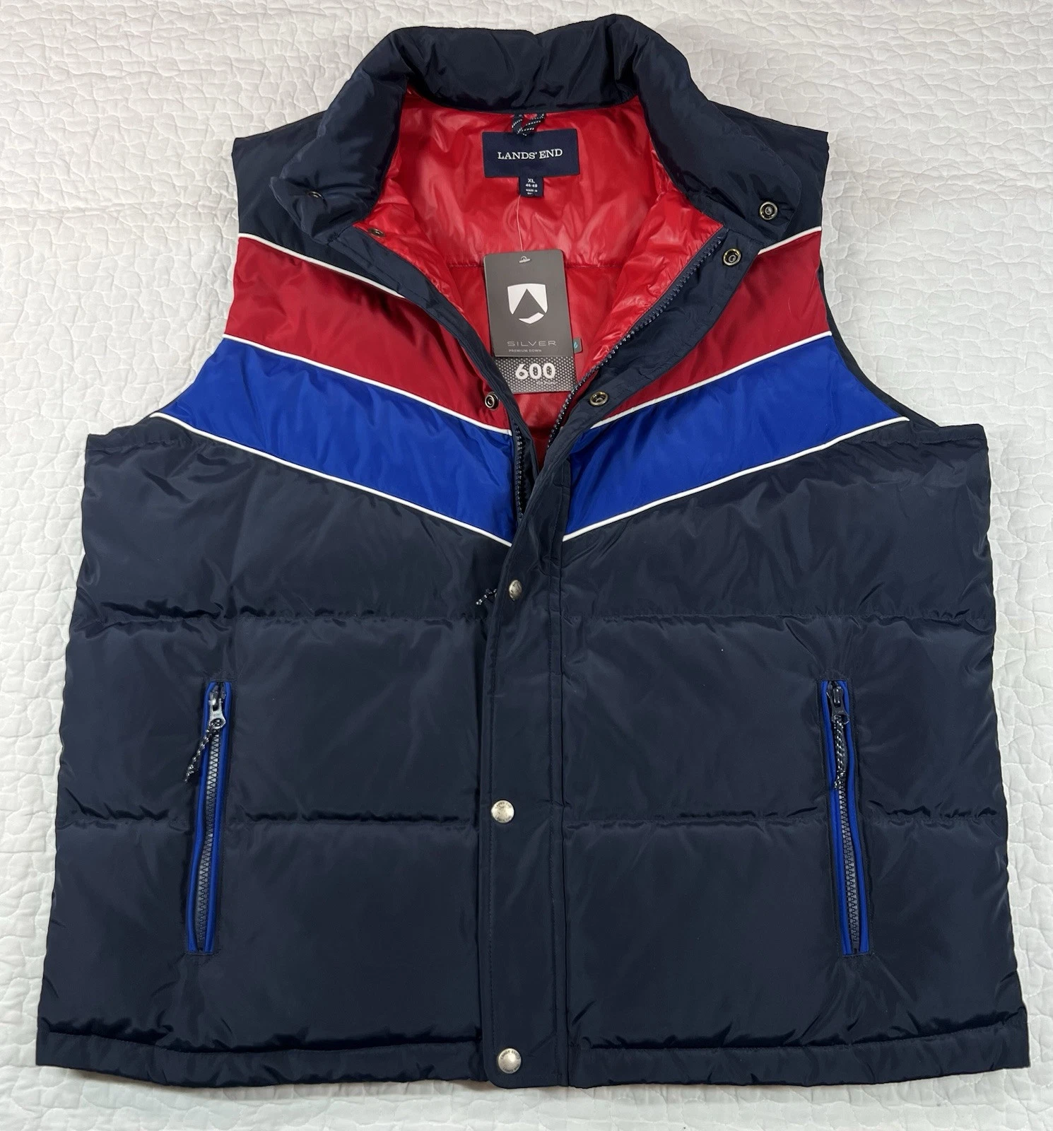 Lands End Down Vest Mens XL Blue HyperDry Water Resistant Down Retro Style NWT