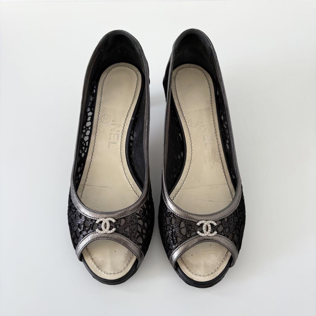 Chanel Coco Mark Pumps Heels Shoes Open-toe Size 36 US About6 For Women thumbnail 11