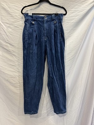 Vintage Chaus Sport Women's High Rise Pleated Tapered Jeans Blue Denim