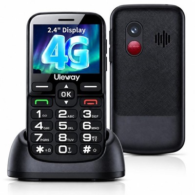Seniorenhandy ohne Vertrag 4G, Dual SIM, 2,4'' großes Querdisplay, Schwarz