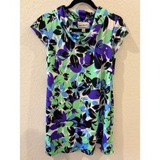 Karin Stevens Floral Cowl Neck Sheath Dress Blue Purple Green Size 6