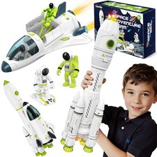 Space Rocket Ship Toys for Kids 3-7, Glowing Shuttle with Sound Effects, STEM Gi