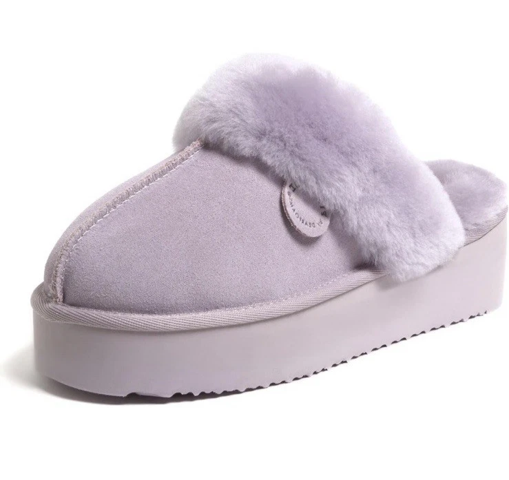Dearfoams Women's Fireside Melton Genuine Shearling Platform Scuff Slippers - Image 3 of 4