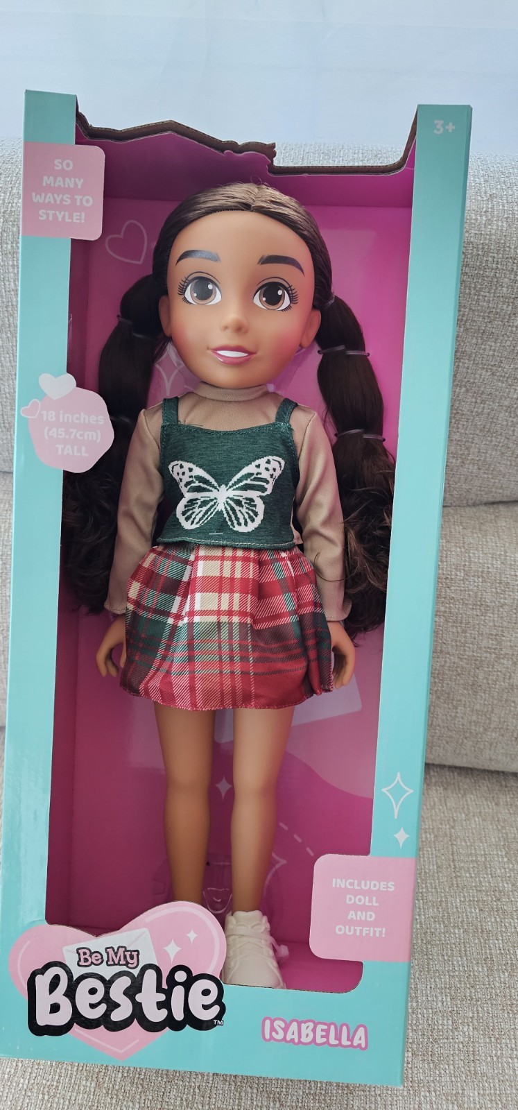 BE MY BESTIE 18 Inch Doll Isabella with Outfit Long Brown Hair Brown Eyes