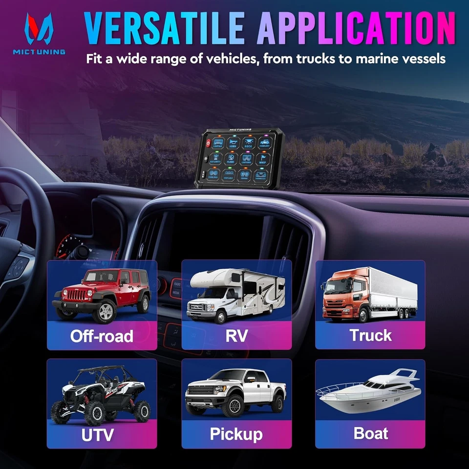 MICTUNING 12 velocidades RGB panel de interruptor APP control circuito control sistema relé kits Foto 3 de 4