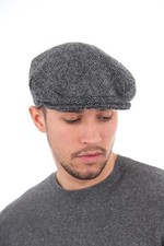 Mens Harris Tweed Wool Herringbone Design Country Flat Cap Hat