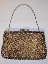 Vintage Gold Beaded Evening Clutch Purse Handbag by Walborg Prom or Night Out