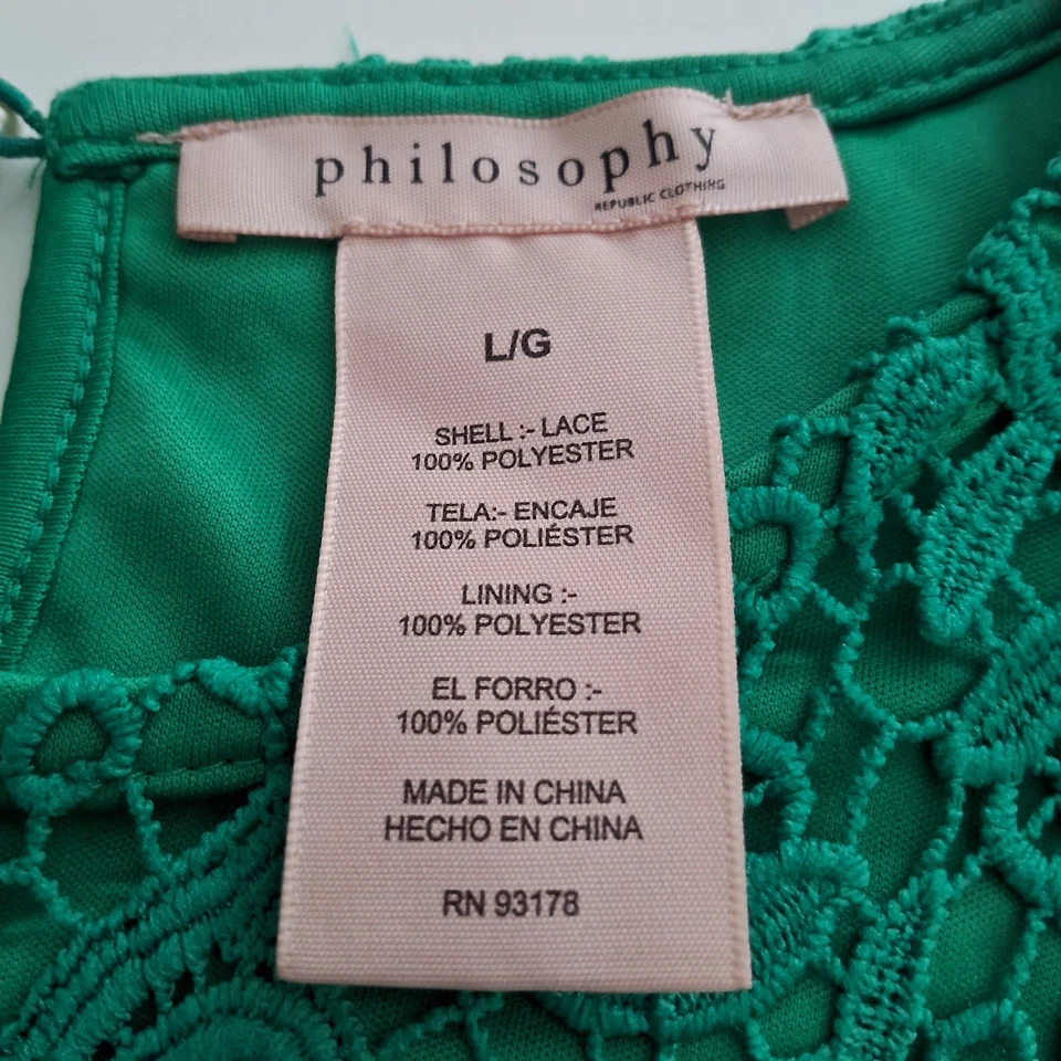 Blusa forrada de encaje verde Kelly Philosophy para mujer talla L Foto 4 de 4