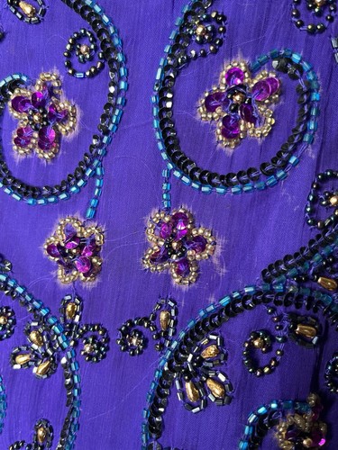 Sténay Multicolor Beads on Purple Silk Evening Jacket Size S Vintage - Picture 10 of 15