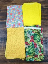 Lot of Fabric, flowers, fruit and vegetables, abstract, multicolor, 9.4oz
