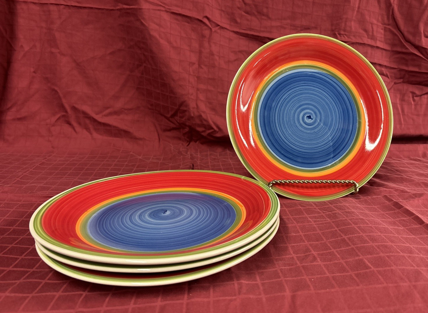 Royal Norfolk Mambo Color Swirl Blue Center Dinner Plates 10 5/8