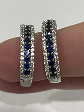 ZALES Deep Blue & White Lab Created Sapphire Medium Hoop Earrings