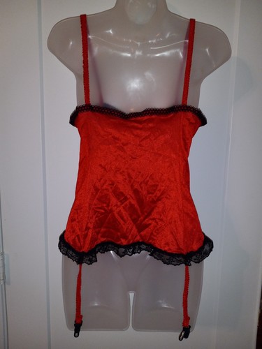Vintage 80s Nan Flower Red Nylon Sheer Black Lace Teddy Garters Lingerie M - Picture 5 of 6