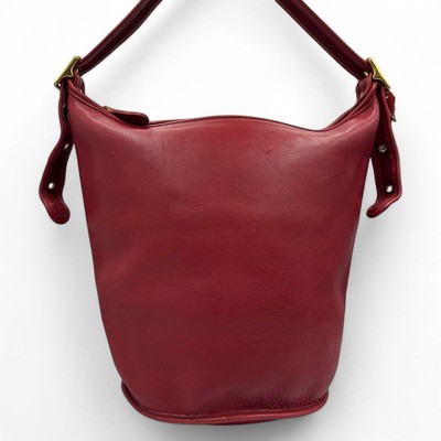 Vintage COACH 9085 Duffle Feed Sac Bucket Bag Shoulder Leather Red
