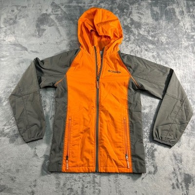 Columbia Kids Youth Sportswear Jacket Hooded Orange Gray Lightweight Size M