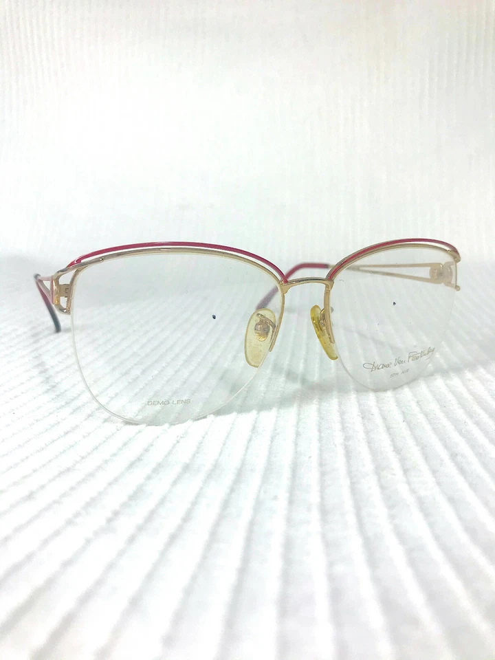 复古 70 年代超大眼镜 Diane von Furstenburg NOS 金色金属红色珐琅 57/16 — 第 2/4 张图片