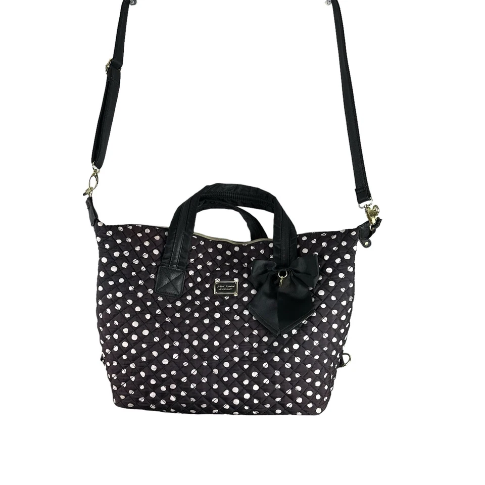 Bolso de Lona Betsey Johnson Lunares Negro Blanco Nueva York Noche Fin de Semana Foto 3 de 4