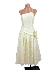 Vintage 80s Prom Dress Gown Strapless Puffy Full Skirt Lace Wedding Bridal 10