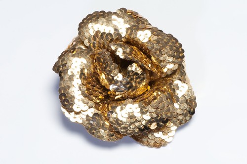 Gold Camellia Flower Lapel Pin Brooch - Crystal Accent Vintage Style Brooch For Women