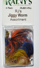 rainy's rj's jiggy worm fly flyfishing assortment black, olive, tan burnt orange