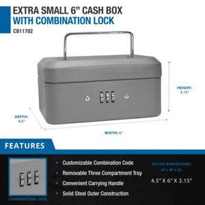 BARSKA 6 Inch Steel Compact Cash Box with Combination Lock in Grey CB11782