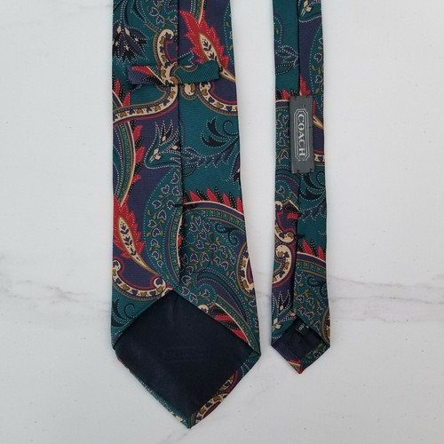 COACH Tie 100% Italian Silk Necktie Multicolor Paisley Floral VTG Made in USA - Picture 5 of 8