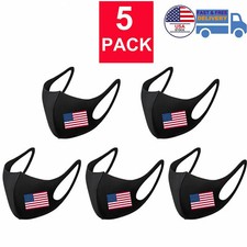 5 PACK Unisex Face Mask Reusable Washable Cover Masks Men Women American Flag