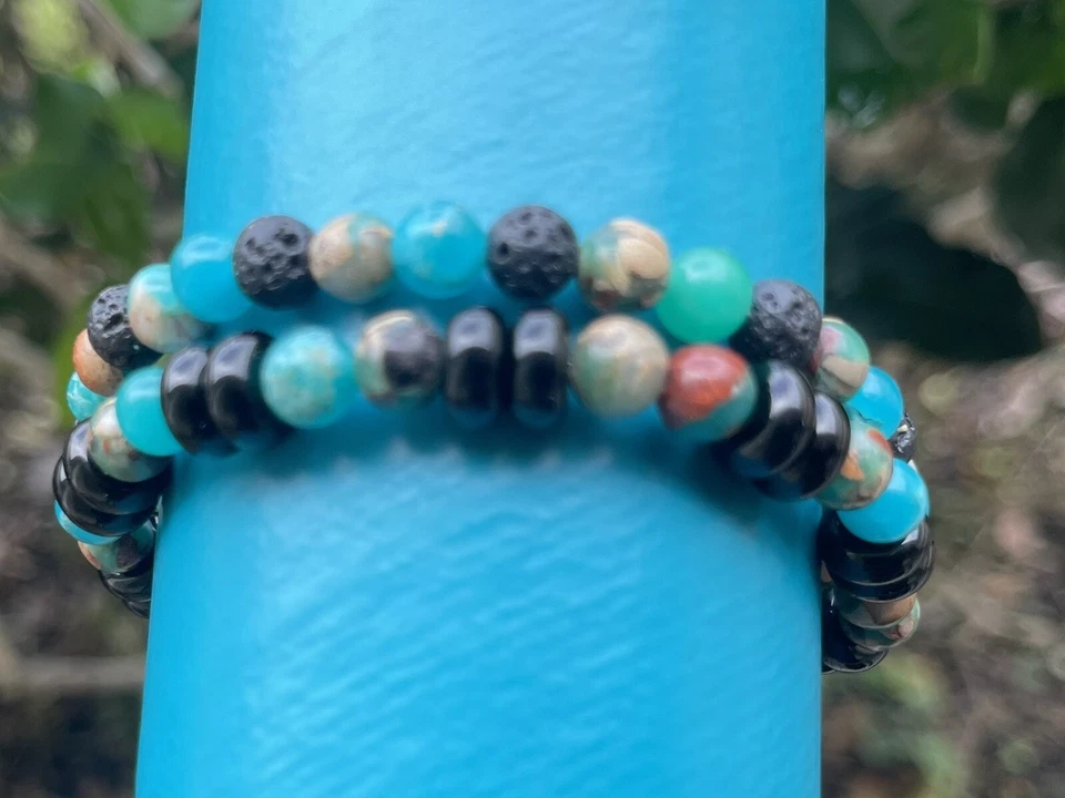 Serpentine & Lava Rock Or Disk Glass Bracelet. 6mm - Изображение 2 из 2