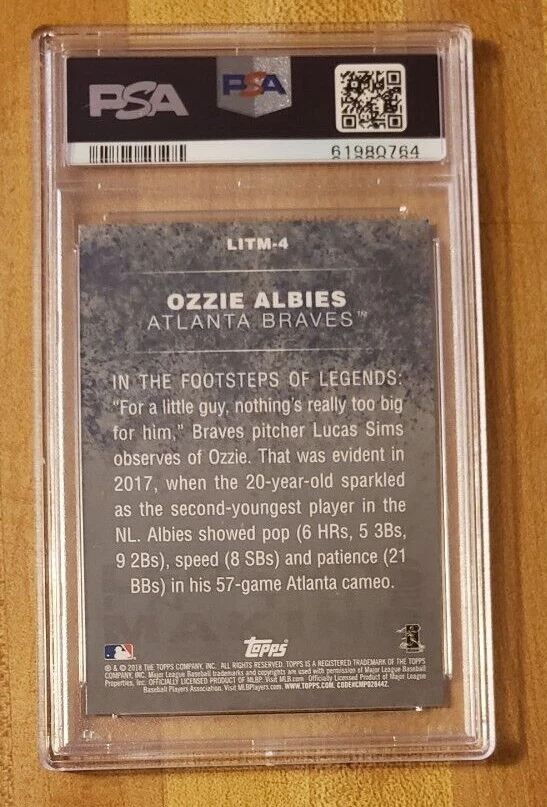 2018 Topps PSA 10 Gem Mint Ozzie Albies RC Legends in the Making Blue SP #4 - Image 2 of 2