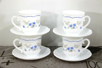 Lot of Four ARCOPAL FRANCE ROMANTIQUE Tea Cup and Saucer Sets