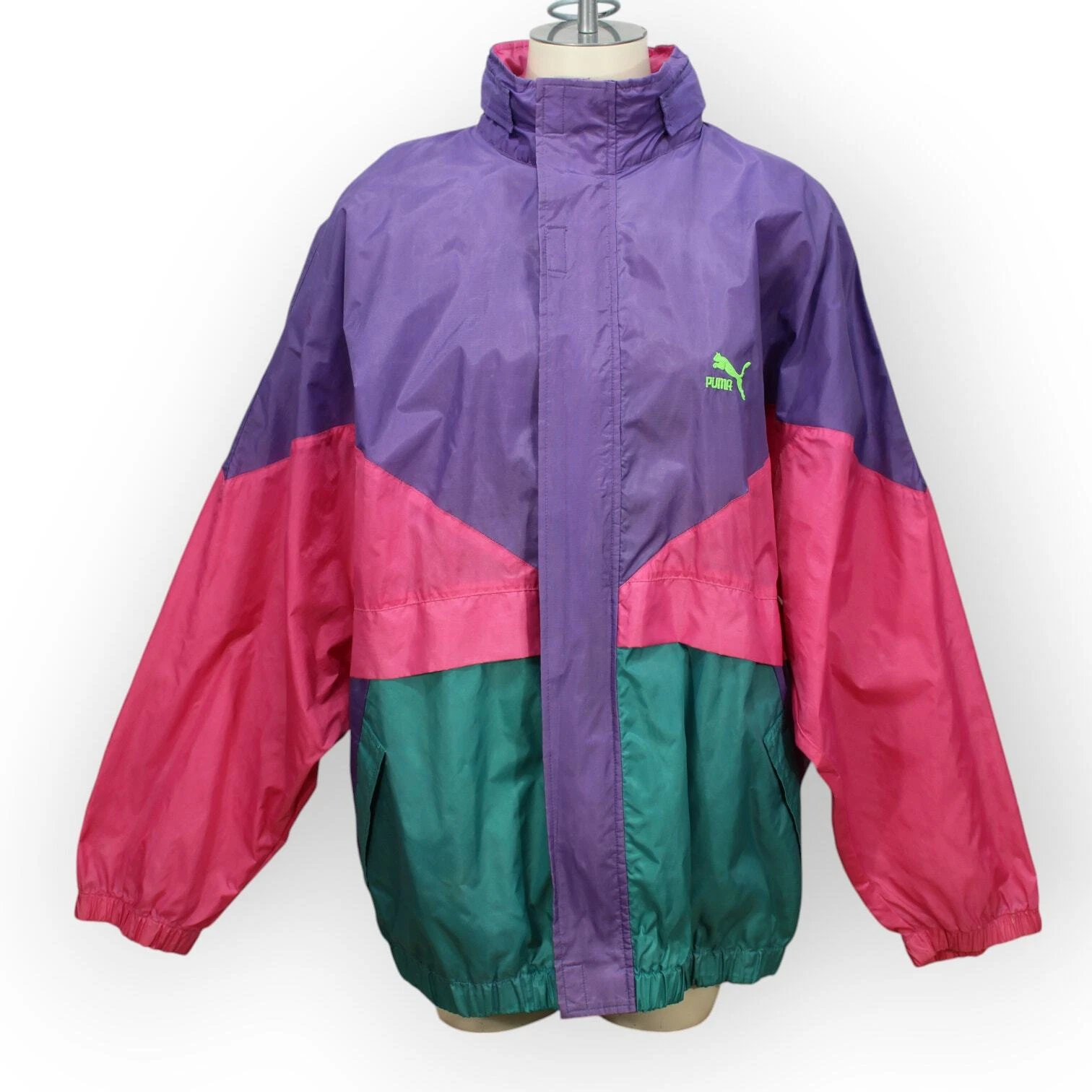 COACH Giacca a vento vintage anni 80 PUMA XL allenatori cappuccio nylon full zip gaper spedizione gratuita