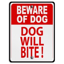 Vertical Metal Sign Beware of Dog; Dog Will Bite Safety Weatherproof Street