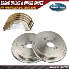 Rear Side Brake Drums + Ceramic Brake Shoes for Nissan Kicks 18-21 Versa 20-21