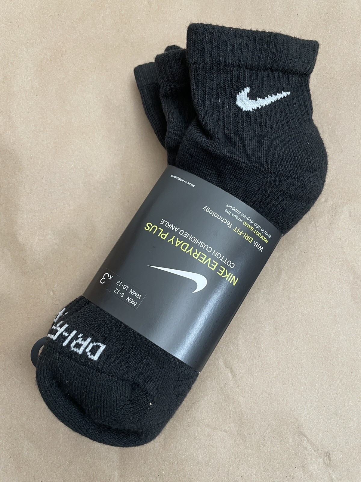 Nike Black Mens Size L Large 812 Drifit PLUS Ankle Socks 3 Pair Pack