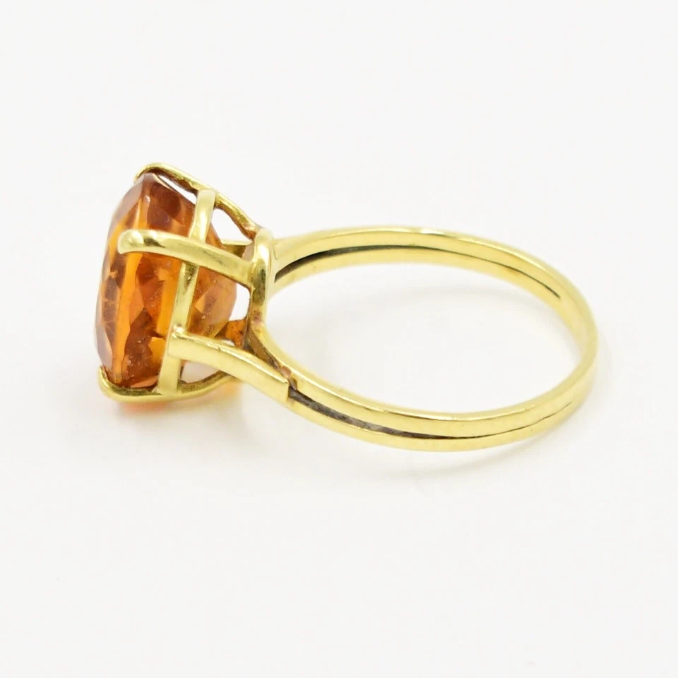 Anillo solitario de piedras preciosas ámbar de oro amarillo de 18k talla 7,75 Foto 4 de 4