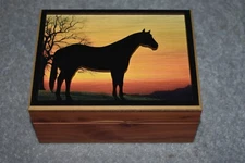 #4847 3D LASER CUT HORSE KEEPSAKE JEWELRY WOOD CEDAR PICTURE TOP BOX 4.5" X 6"