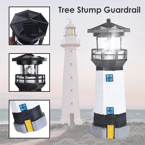Garden Solar Powered LED Lighthouse Light Lantern Statue Figurine Decor Patio - Picture 2 of 11