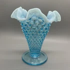 Vintage FENTON BLUE OPALESCENT SMALL HOBNAIL VASE (1940-55) 5 1/2”