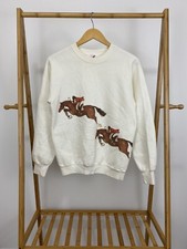 VTG Horse Equestrian Race Wrap Around Raglan Crewneck Sweatshirt Size M USA