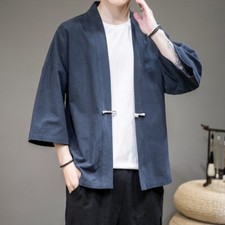 Men Cotton Linen Kimono Cardigan Retro Chinese Jacket Coat Yukata Haori