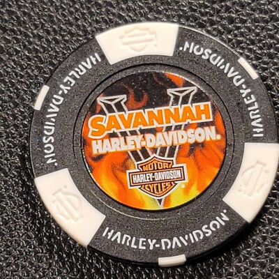 SAVANNAH HD ~ GEORGIA (Blk/White Full Color dsign1) Harley Davidson Poker Chip