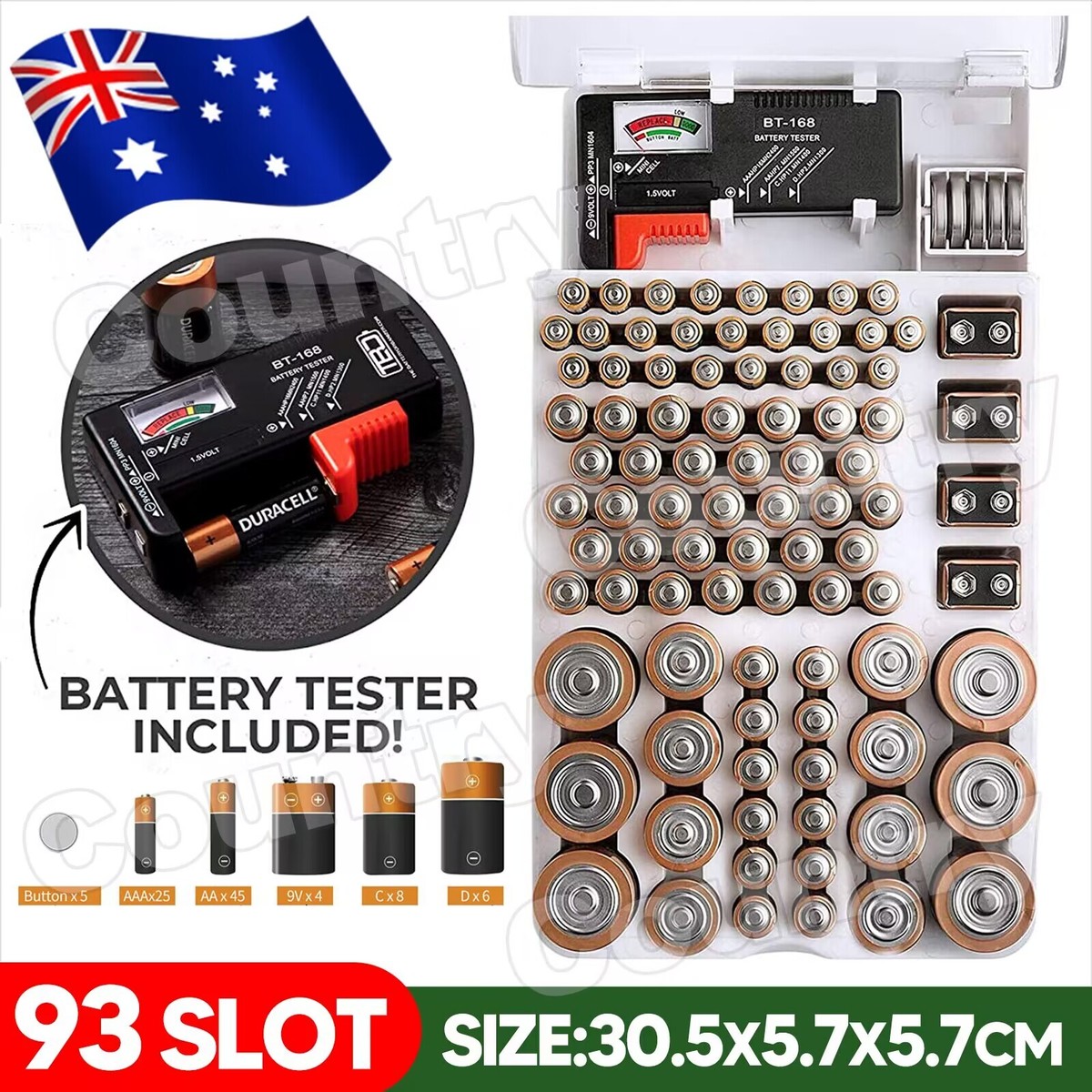 Battery Storage Organiser Holder with Tester Battery Caddy Rack