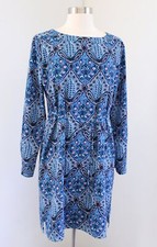 Ann Taylor Loft Blue Geometric Print Tie Waist Shift Dress Size PS SP Baroque
