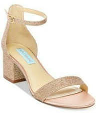 NEW BLUE BY BETSEY JOHNSON MARI MIRI CHAMPAGNE GLITTER ANKLE STRAP SANDALS 41 10